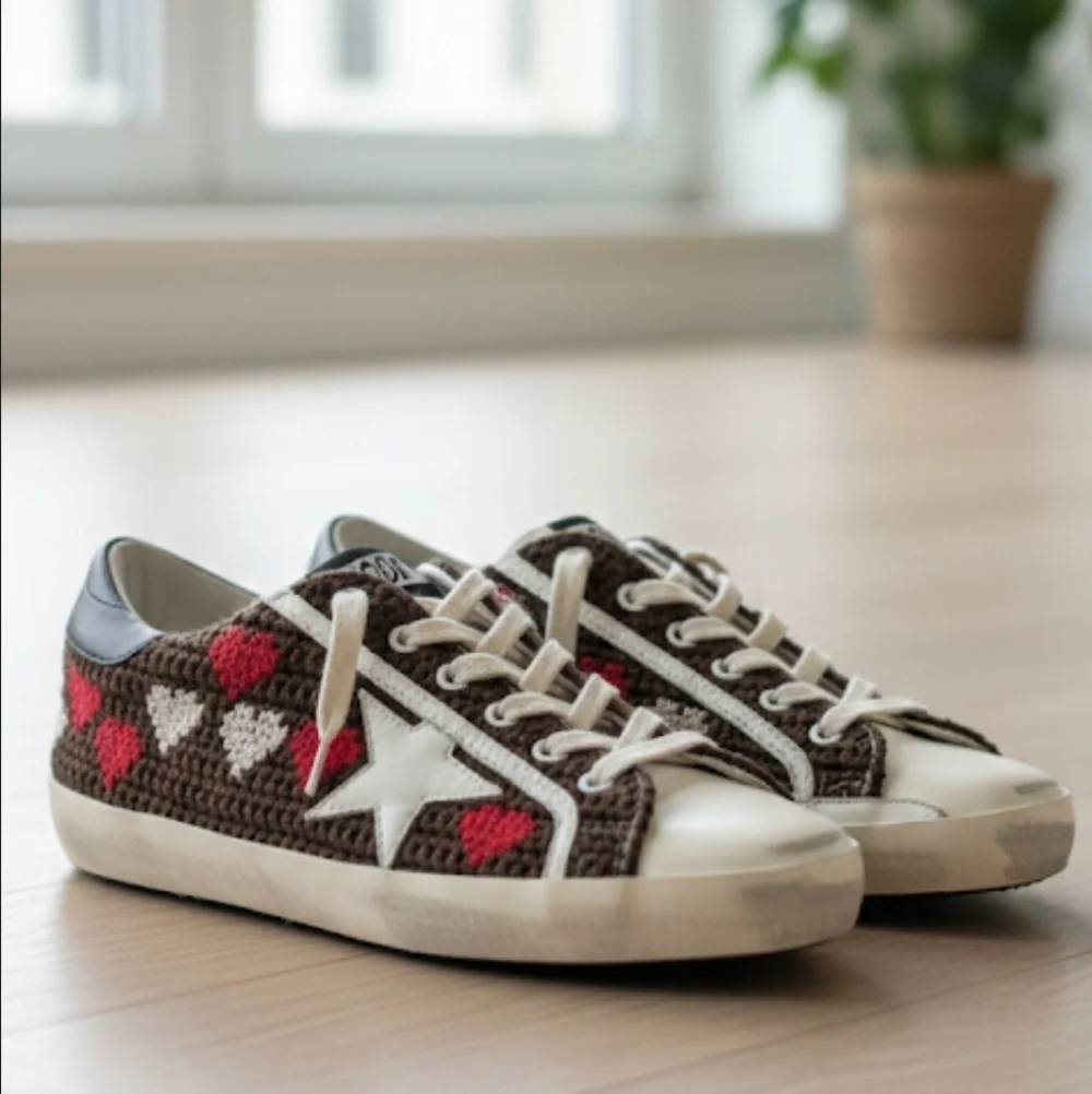 Golden Goose Superstar Brown and Red Women's Sneakers Crochet 39 Size 9